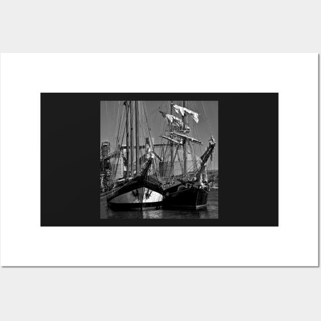 Tall Ships in Monochrome - Square Crop Wall Art by Violaman